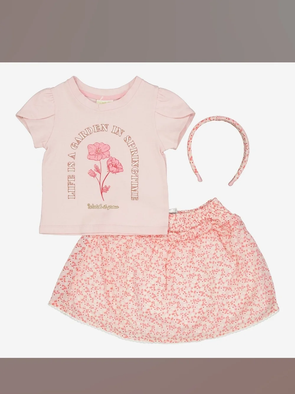 Rachel Zoe Pink Floral Tee & Skirt Set with Matching Headband